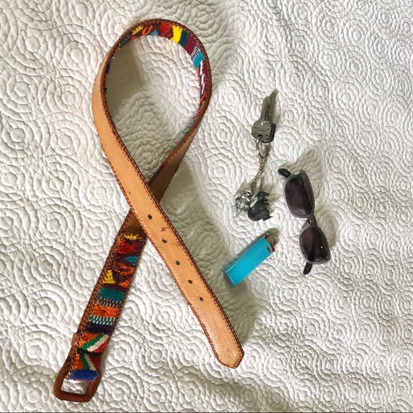 Vintage colorful embroidered leather woven belt - Picture 2 of 4